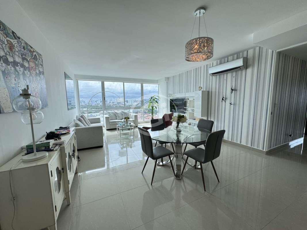 Master bedroom with balcony, built-in closet and split AC overlooking city at luxury condo Costa del Este Panama
