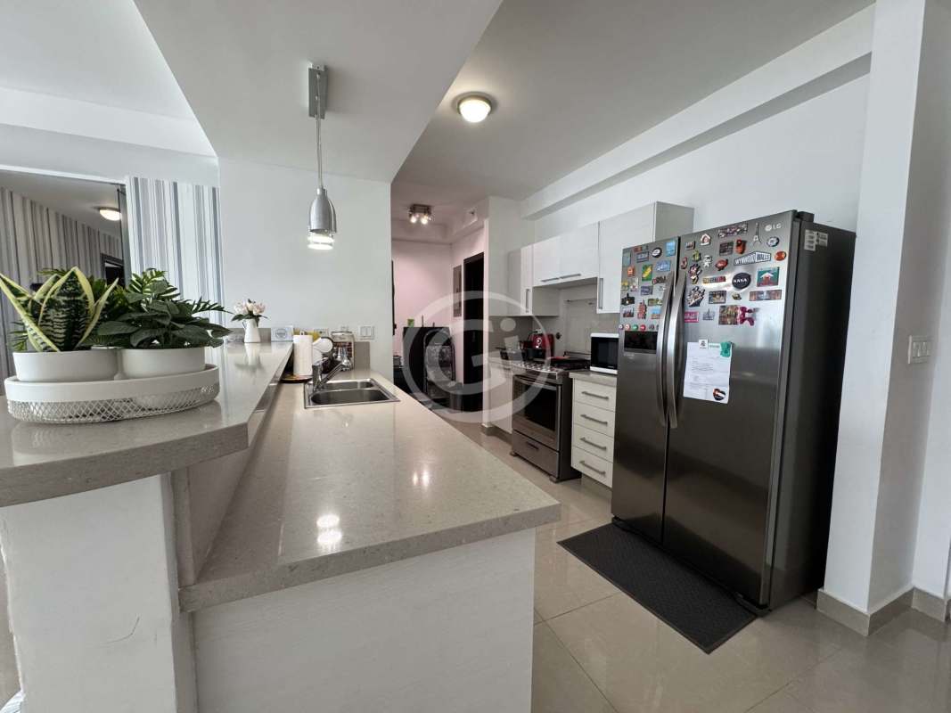 Infinity pool on rooftop lounge with Panama City skyline views Costa del Este luxury residence