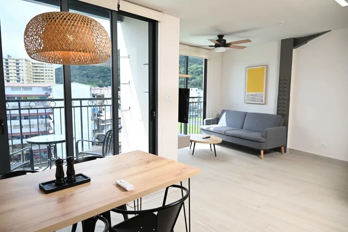 Rooftop infinity pool with panoramic views of Panama Bay and skyline Casco Viejo