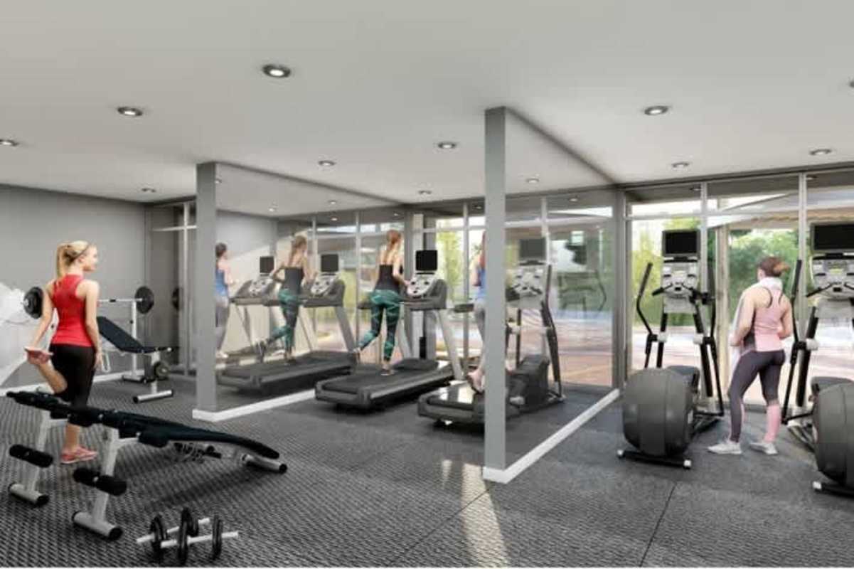 Aerial of sports area with soccer, basketball, amphitheater seats at Green City Panama Norte