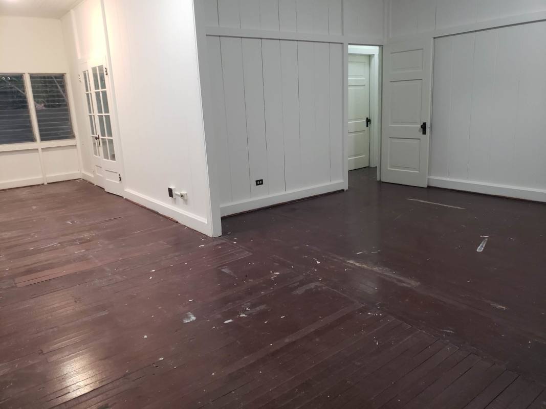 Large living space wood flooring natural light rental duplex Balboa Panama