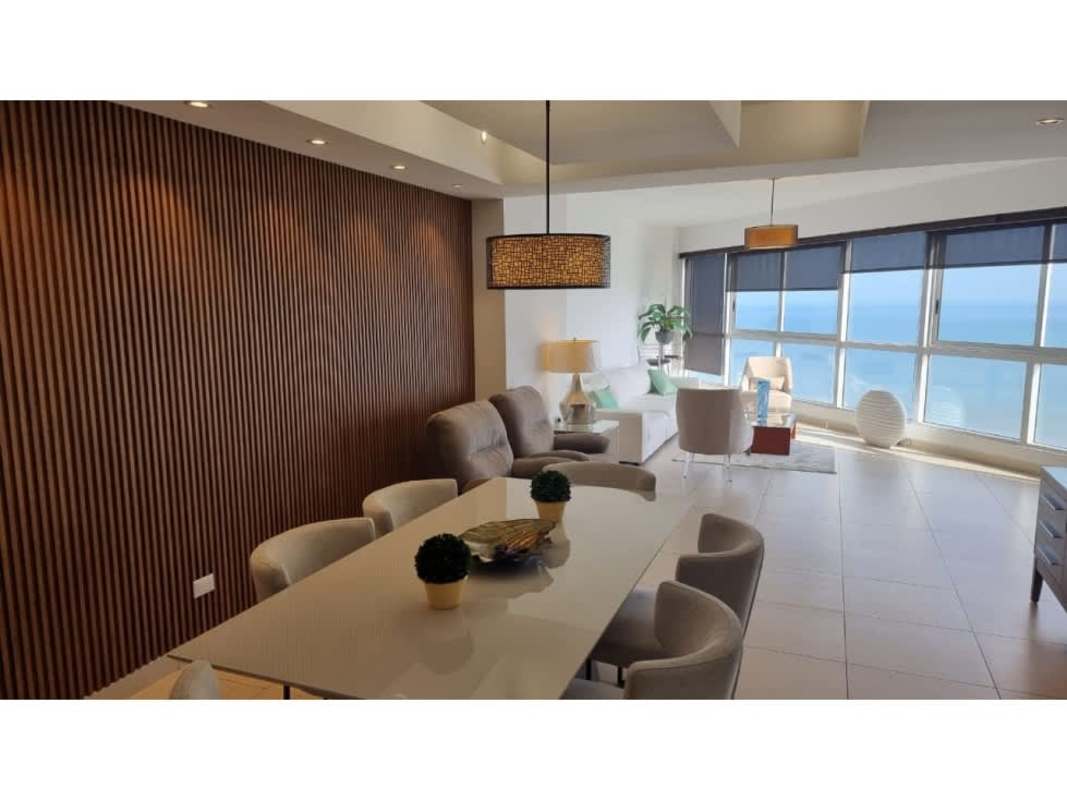 Elegant master bedroom with ocean views in Penthouse PH Rivage Panama City