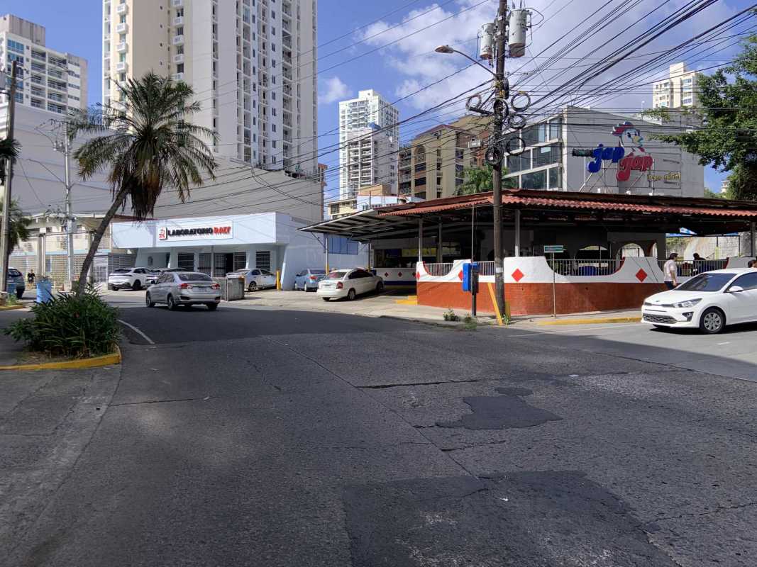 Commercial surroundings and high-rise buildings viewed from lot location in El Cangrejo Panama City