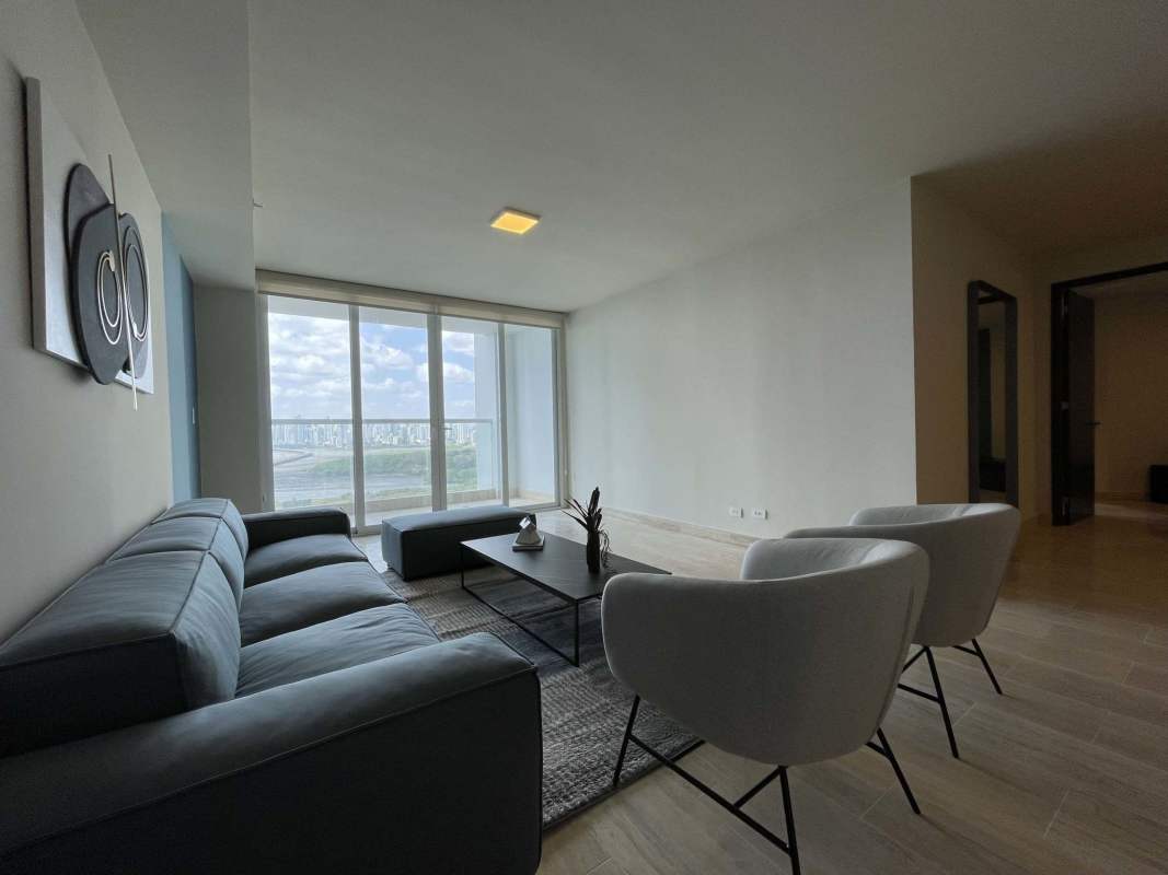 High-end kitchen with granite countertops, wood cabinetry at The Regent Costa del Este Panama apartment rental