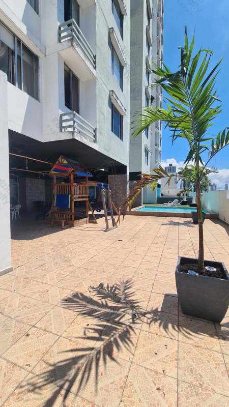 Rooftop terrace area with artificial grass, pool and skyline view PH Plaza Valencia Panama