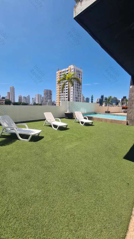 Urban city skyline view from Plaza Valencia rooftop terrace Panama