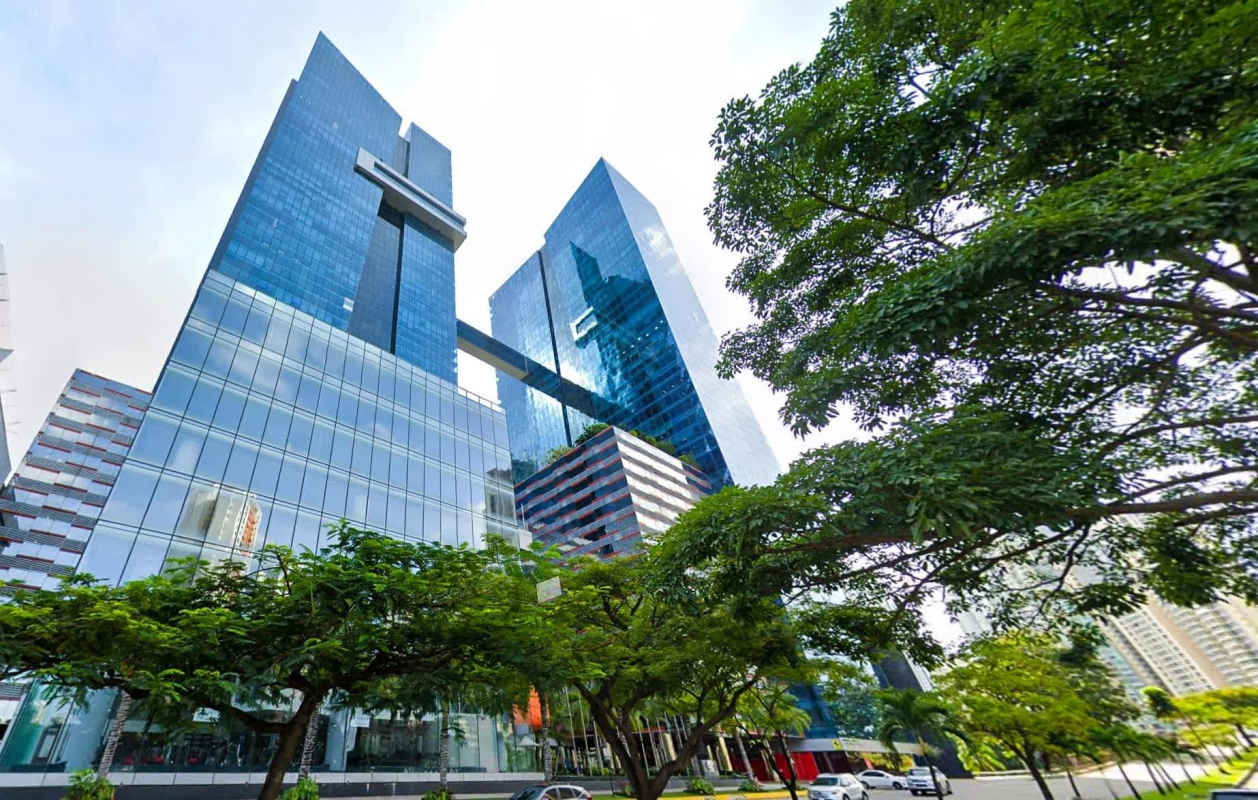 Modern blue glass reflective skyscrapers Oceanía Business Plaza Punta Pacifica