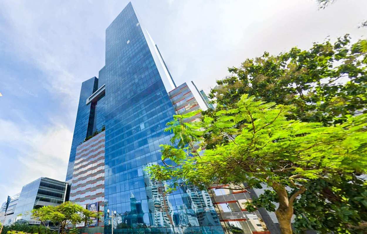Modern reflective high-rise corporate buildings Oceanía Business Plaza Panama City