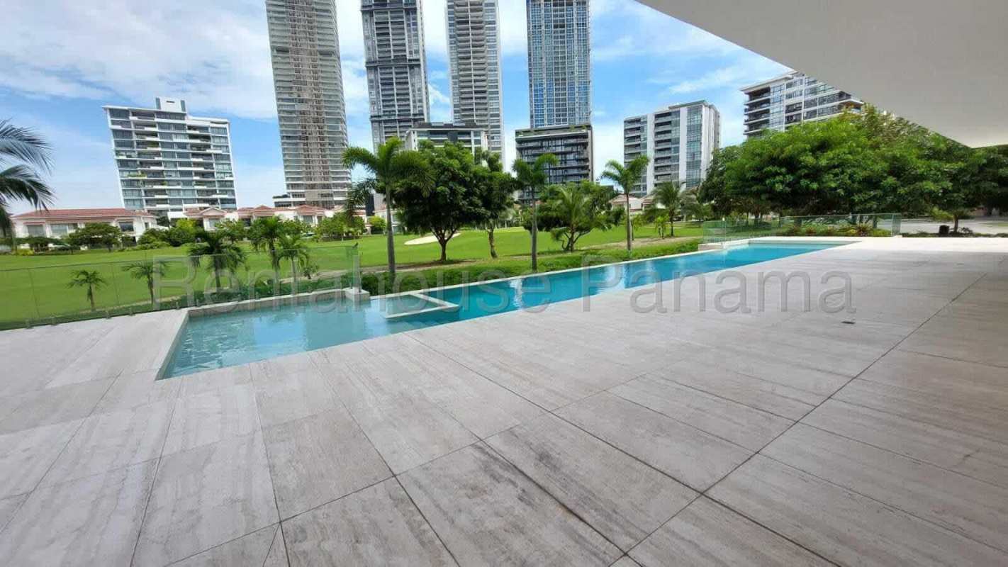 View of unfinished penthouse interior with golf and skyline views PH The Pole Panama