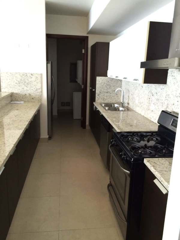 Elegant high-rise lobby with lounge at PH Ocean View Punta Pacifica luxury condominium Panama