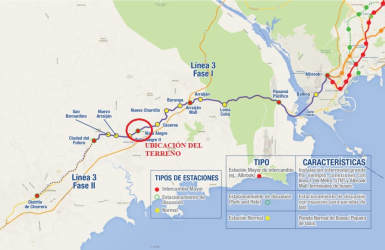 Map highlighting the property location near Arraiján Metro Station and transport hubs in Panama Oeste