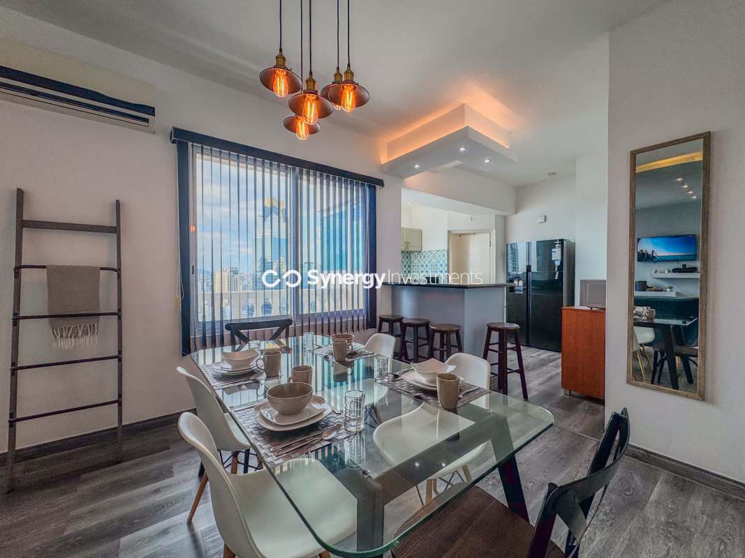 Master bedroom with ocean city view, ample closet, wooden floors PH Yacht Club Panama