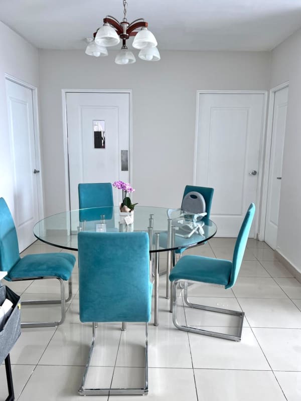 Modern bathroom featuring vanity, walk-in shower, and decorative tiles at PH Hill Tower Dos Mares