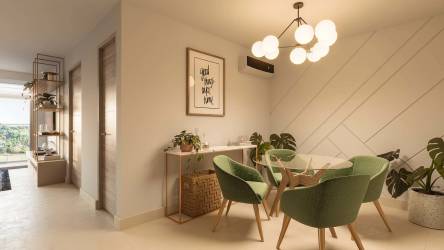 Bright open dining and living with sectional sofa Panama Pacifico