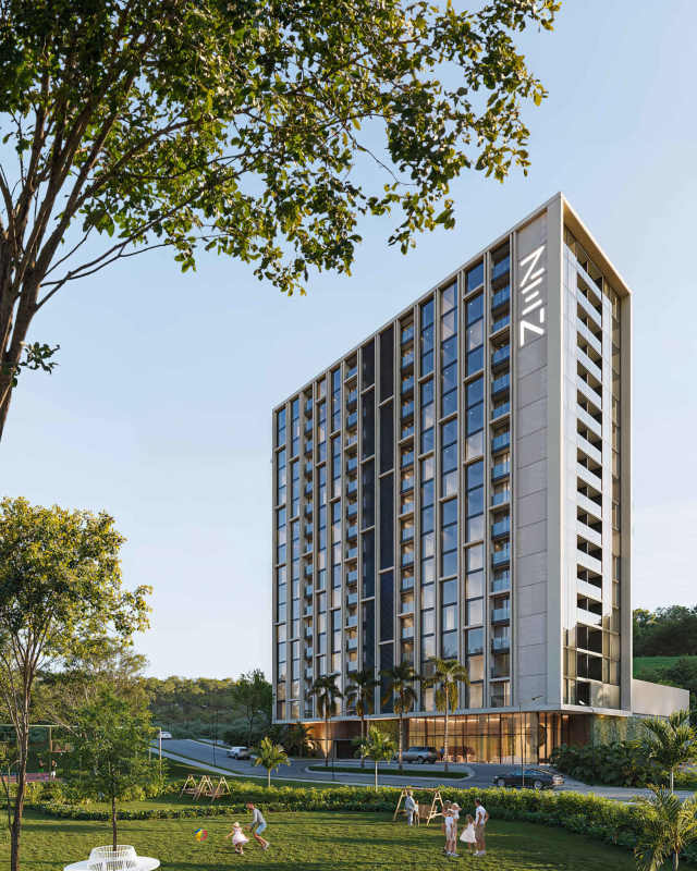 Outdoor playground with slides and garden in residential complex Panama