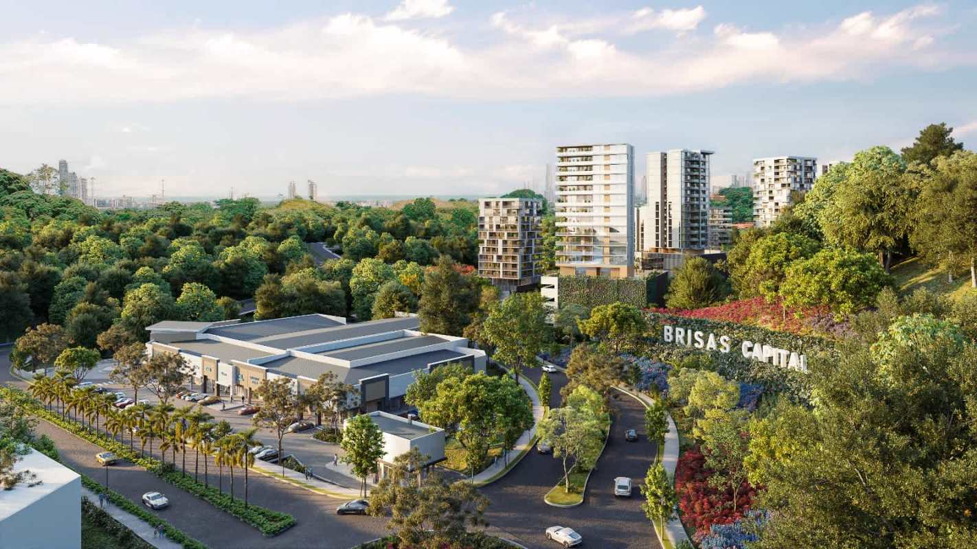 Modern condo complex next to commercial area Brisas Capital and green zones