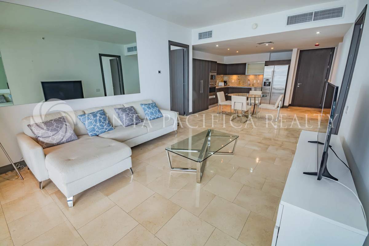 Bedroom with ocean and skyline views at JW Marriott in Punta Pacifica Panama City