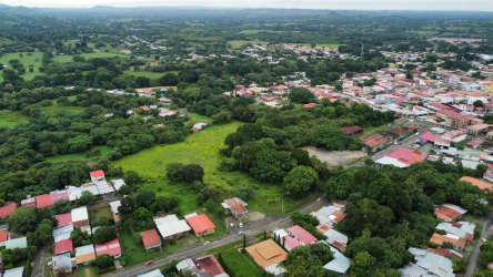 Aerial of Las Tablas commercial neighborhood with development lot in prime location