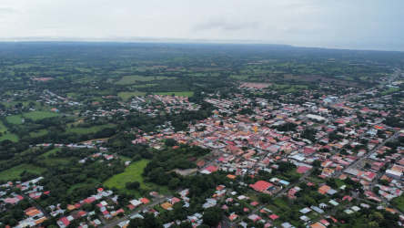 Aerial of small coastal town Las Tablas near large developable commercial land
