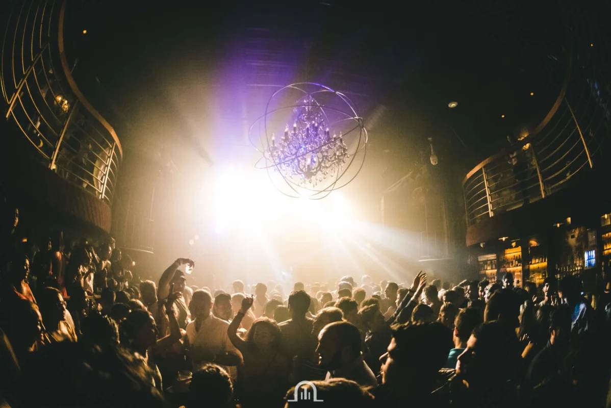 Live event space inside Teatro Amador with stage lighting and balconies Casco Viejo Panama