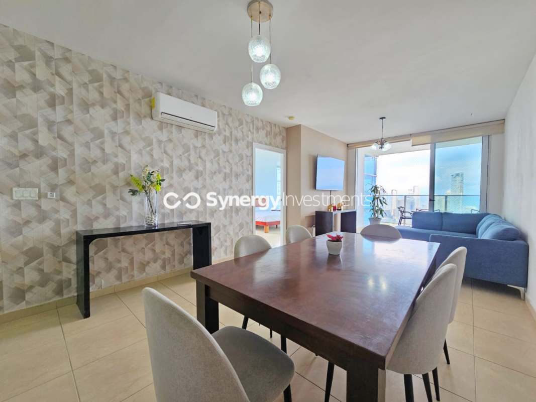 Spacious furnished master bedroom with panoramic sea views, ensuite, AC and walk-in closet at PH BICSA Panama