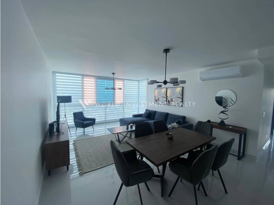 Contemporary kitchen with granite countertops and stainless appliances in PH Top Tower Panama