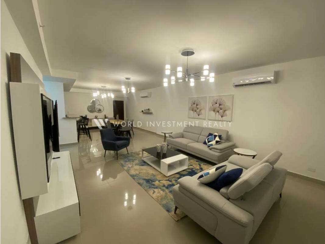 Modern kitchen with granite island and dining area PH Top Tower Costa del Este Panama