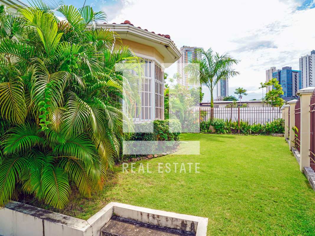 Elegant living room with marble floors and large windows Altos del Golf Panama