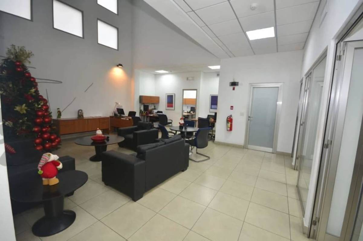 Lobby and reception of commercial building in Panama City decorated for holidays with modern furnishings