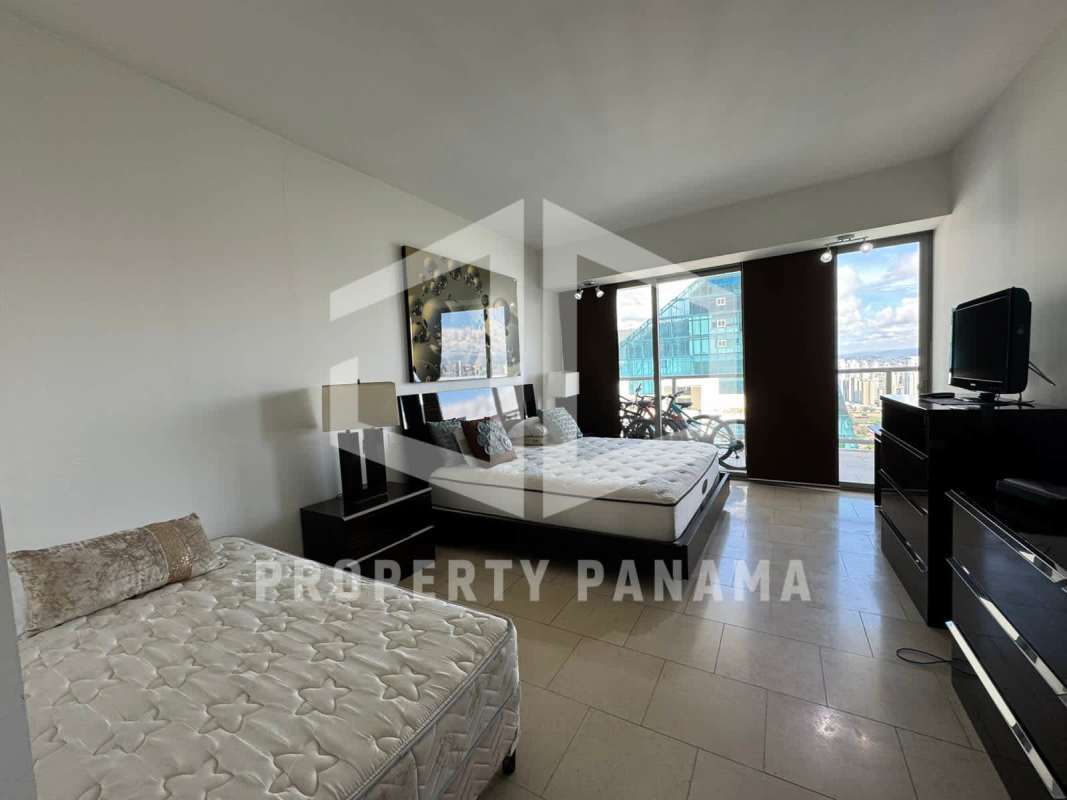 Premium bathroom with glass shower, marble counter and modern fixtures at PH The Ocean Club Panama City