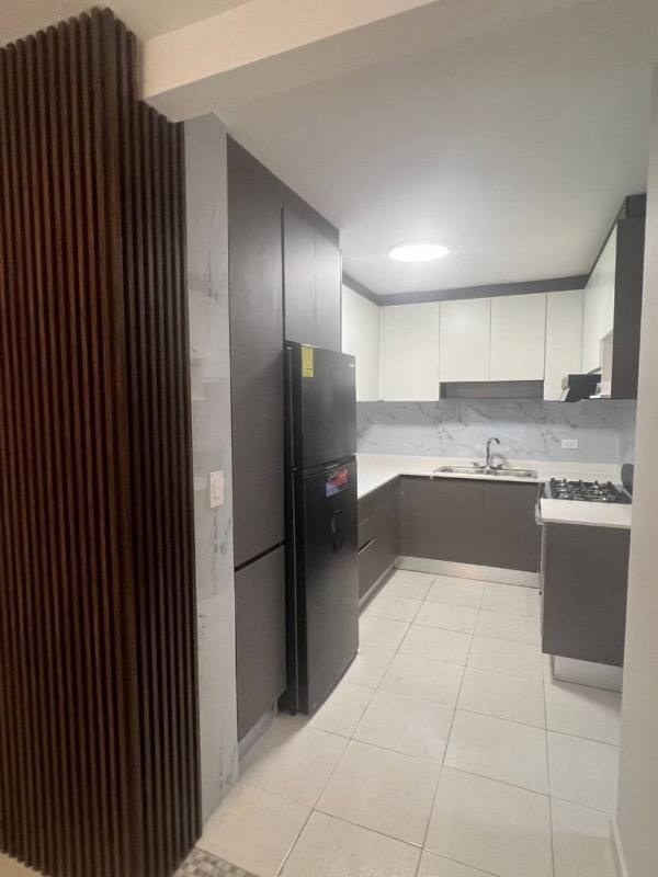 Modern kitchen U-shaped marble backsplash stove PH San Francisco City Panama rental