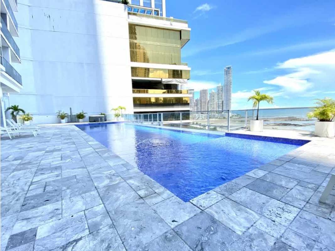 Infinity pool overlooking Pacific Ocean at PH Waters on the Bay Panama City luxury condo