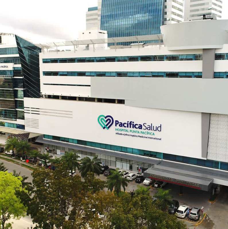 Modern high-rise hospital tower exterior Punta Pacifica Panama City