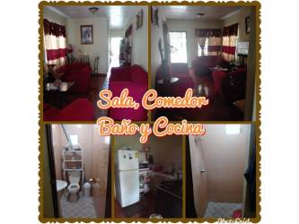 Living room, kitchen, dining area and bathroom in traditional single-family home Chitré Panama