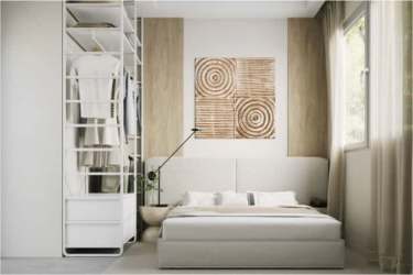 Modern minimalist bedroom with large window at PH Aires del Mar Playa Caracol Panama