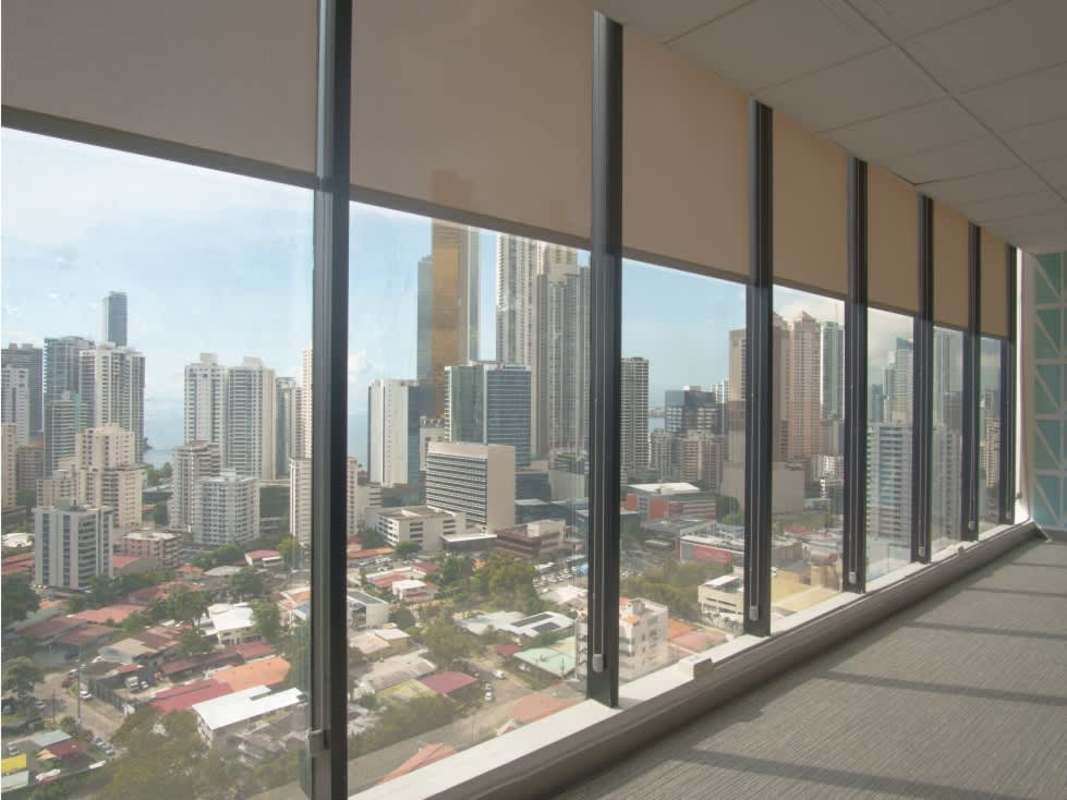 Corporate office with glass partitions at PH Global Plaza in Obarrio, Panama City
