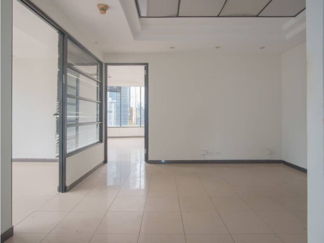 Office interior with large glass windows, tiled floor and modern lighting in PH Advanced 099 Obarrio Panama