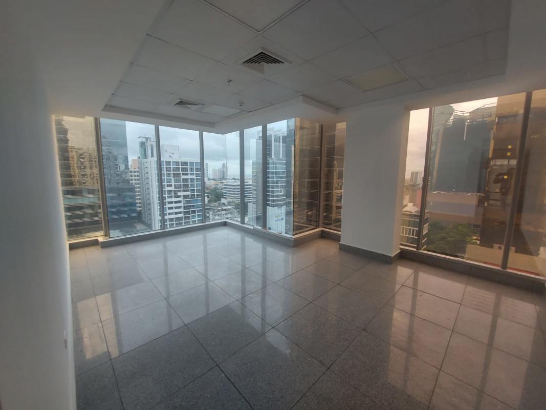 Panoramic city view from commercial office windows in PH SFC Tower