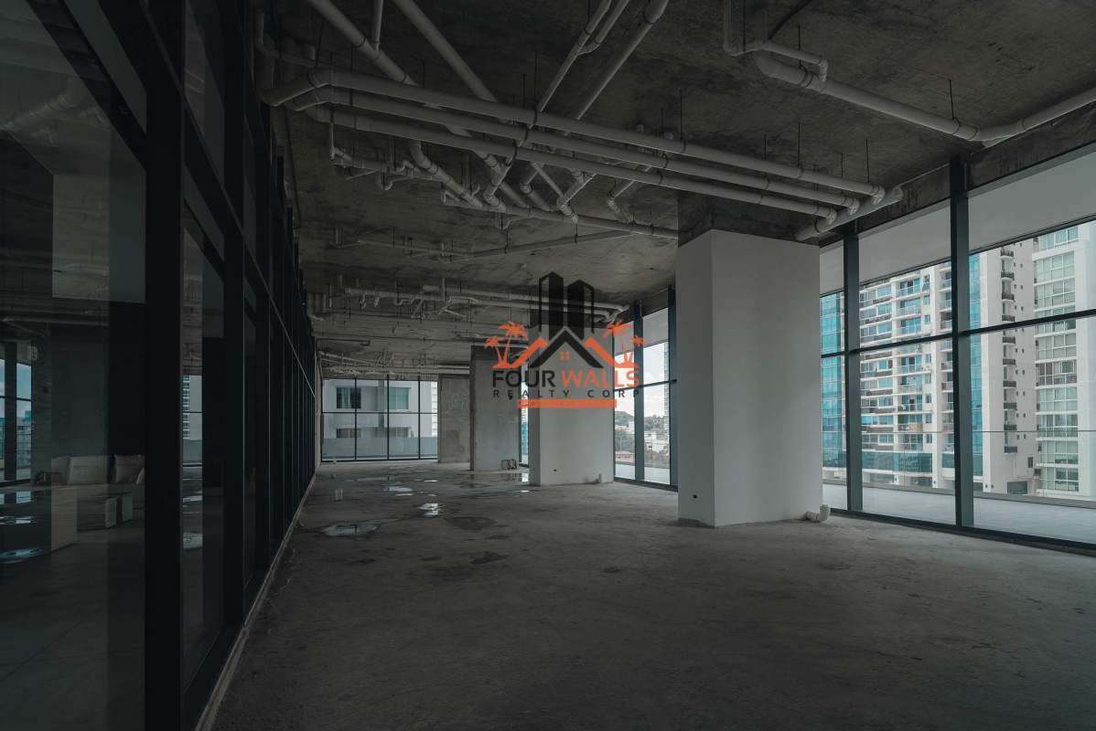 Raw commercial unit with panoramic windows exposed ceiling ready for customization in Panama City