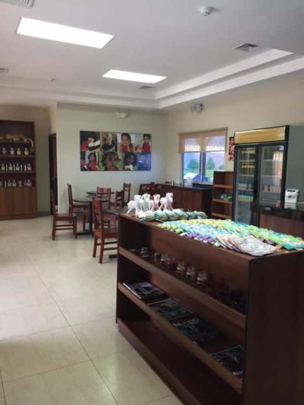 Interior retail shop cafe with displays and seating San Francisco Panama