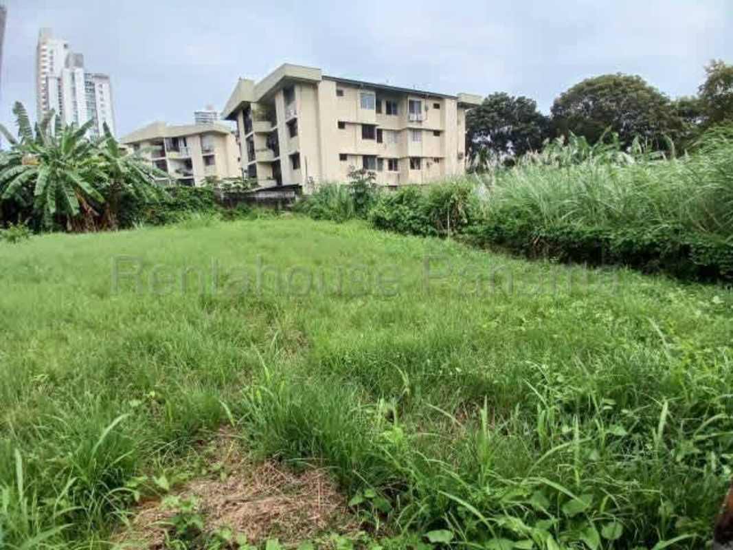City development site with vegetation corner exposure and apartments backdrop Panama