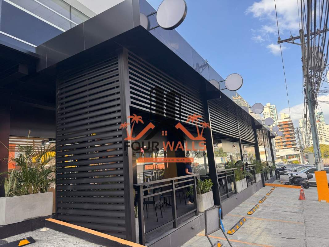 Contemporary glass front commercial building with sidewalk seating San Francisco Panama
