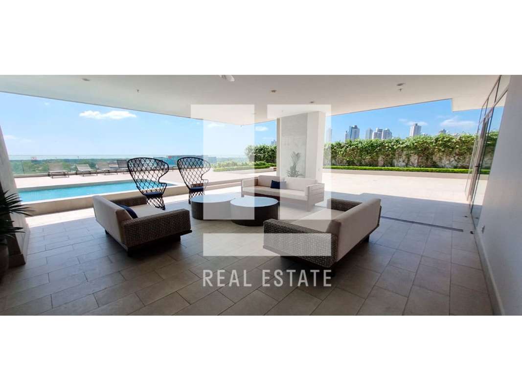 Luxurious master bedroom with built-in wardrobes and golf course views in PH Green Garden Panama City