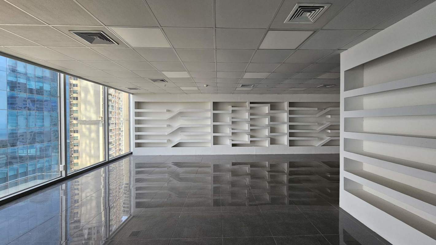 Modern lobby entrance of Oceania Business Plaza office tower Punta Pacifica