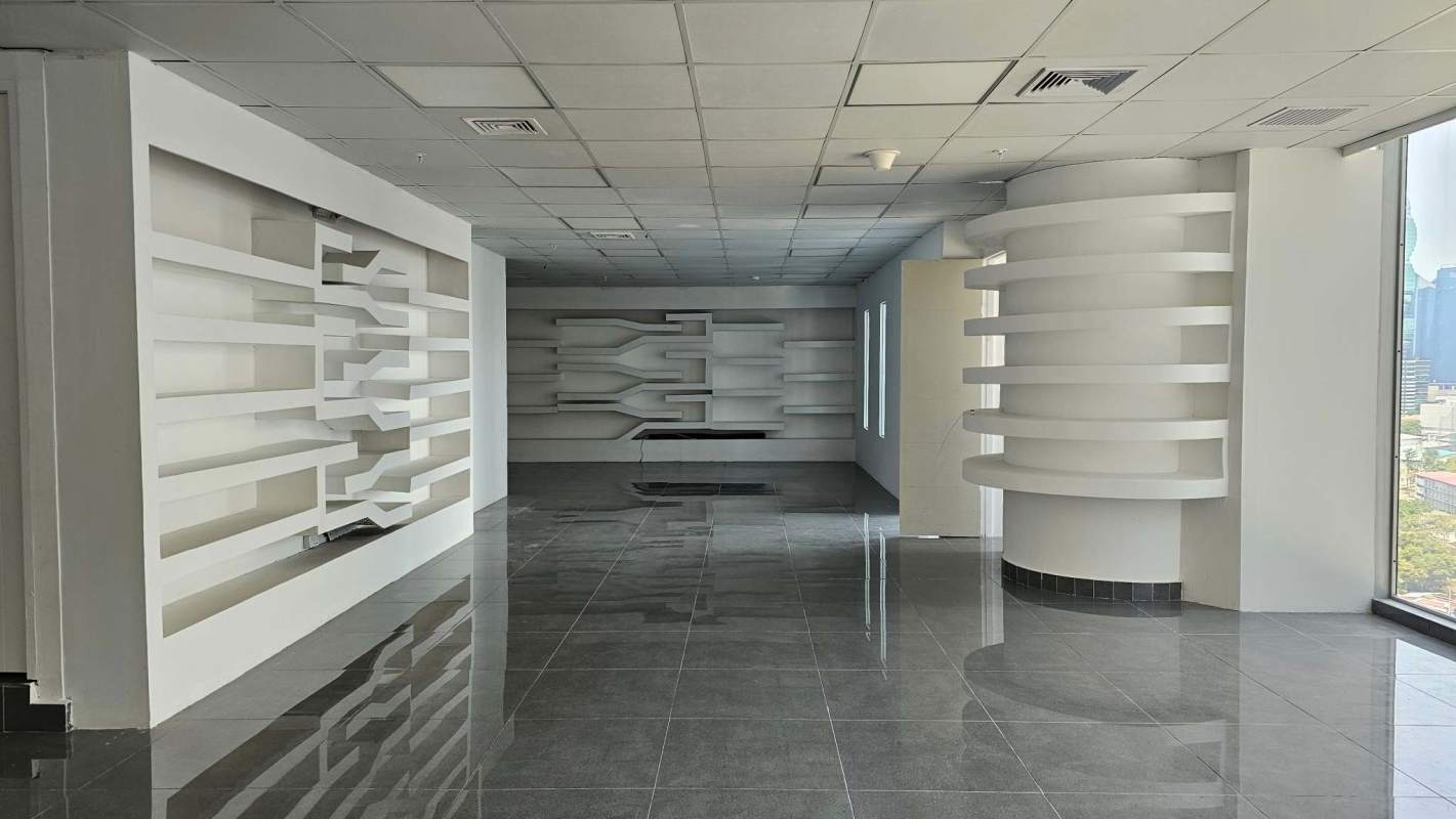 Partitioned modern office space with large windows at Oceania Business Plaza Panama