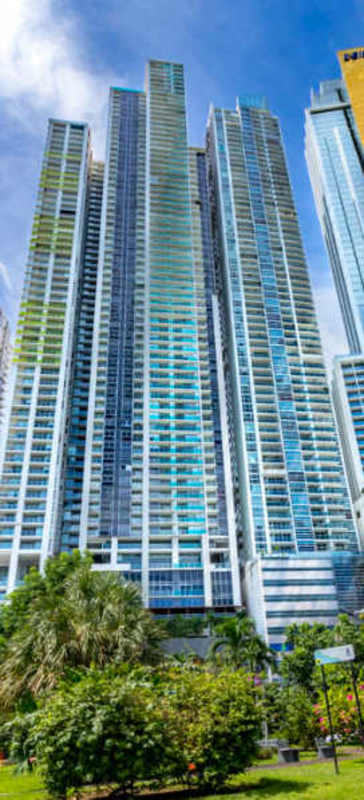 Modern kitchen with granite counters, stainless appliances, open plan at Yoo Panama Ave Balboa