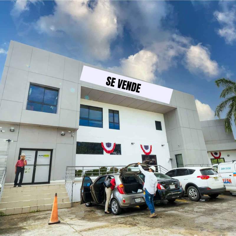 Two-story commercial building facade with parking for sale in Albrook Clayton Panama City