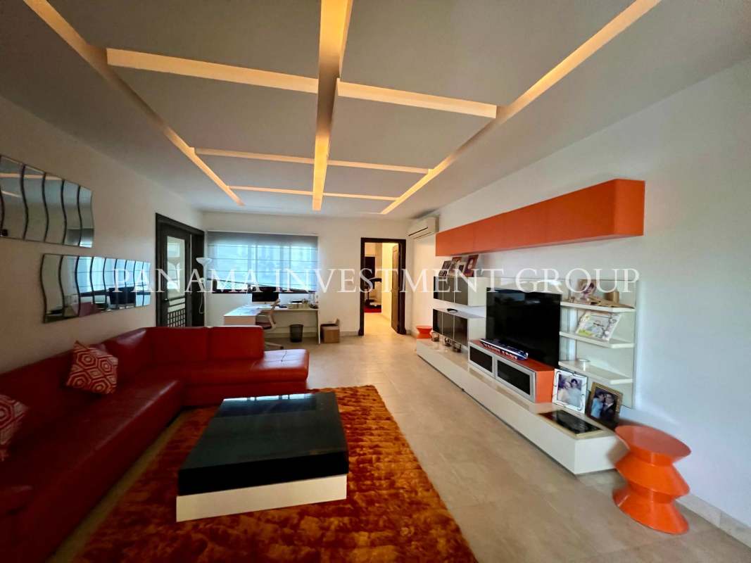 Contemporary luxury living room with sectional sofa marble floors Costa del Este Panama