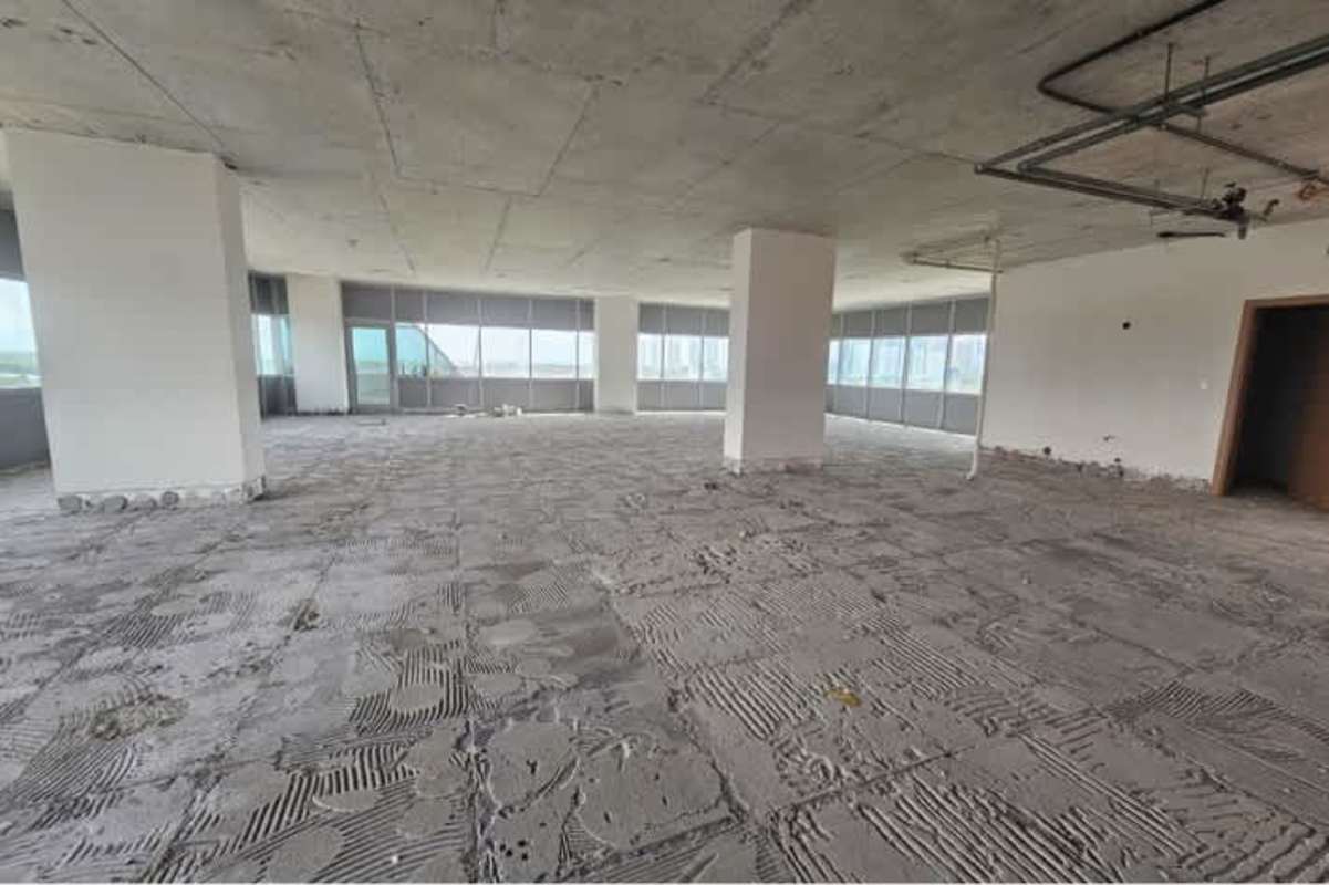 Elegant reception lobby with marble and glass in Santa Maria Business District tower Panama