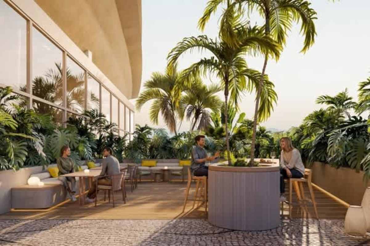 Minimalist bedroom with floor-to-ceiling sliding doors to balcony ocean view PH Ipanema Costa del Este